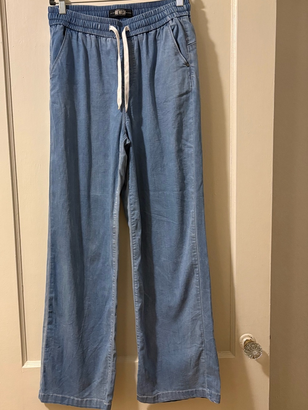 Rewash Light Blue Wide-Leg Drawstring Pants